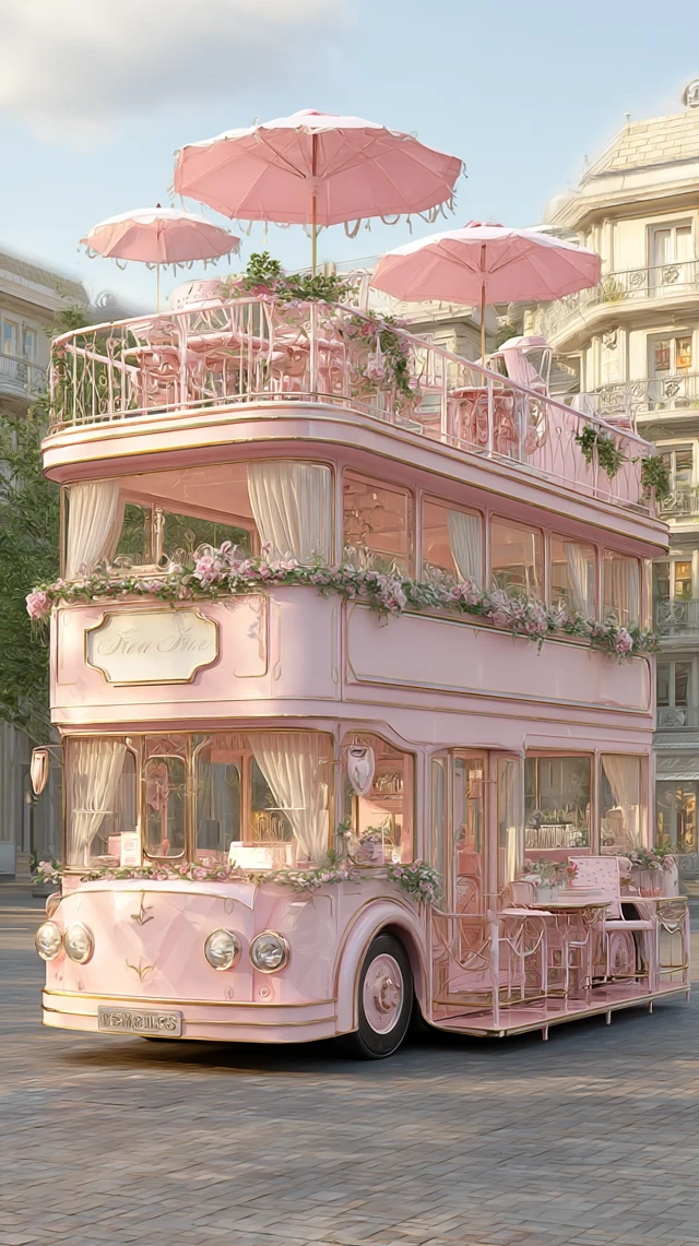 Dreamy Pink City Bus Cafe Miu Miu Style European Street