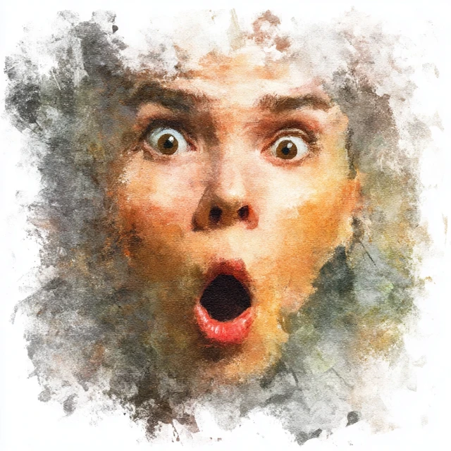 Watercolor Portrait of a Surprised Face