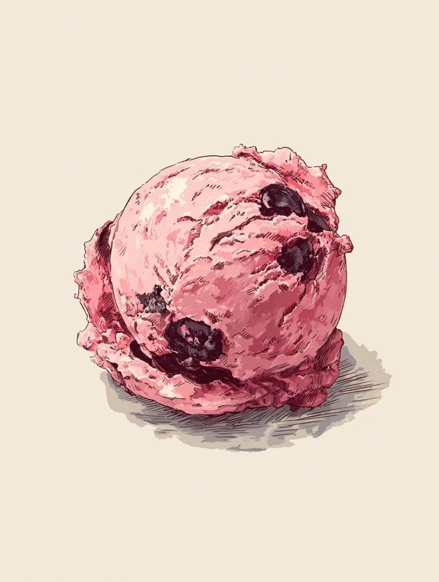 Black Cherry Ice Cream Scoop Illustration