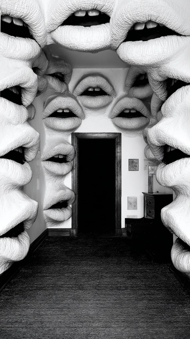 Surreal Room with Distorted Lips