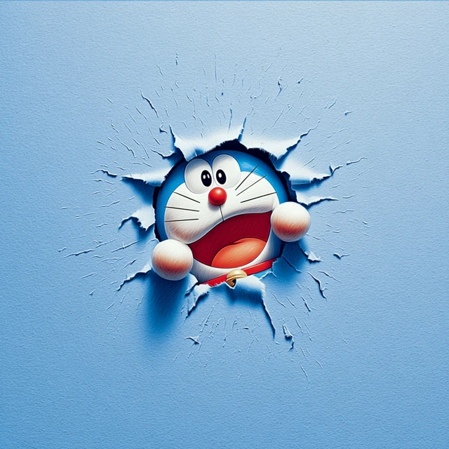 Doraemon Peeking Through Paper Illustration