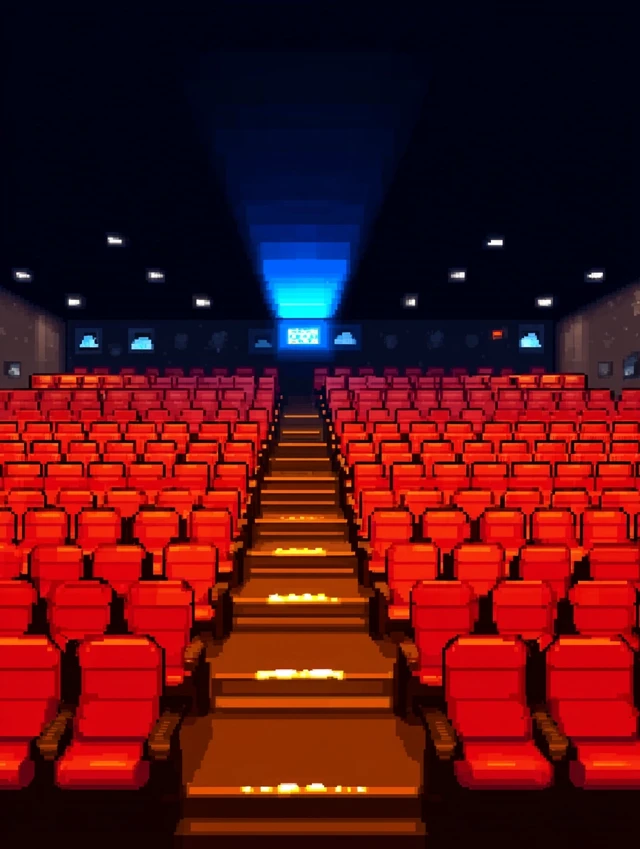 Retro Pixel Art Movie Theater Interior