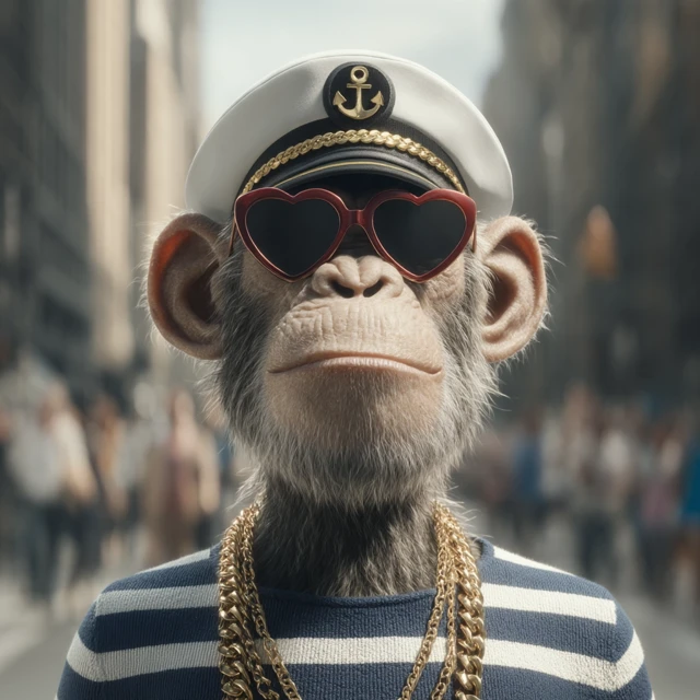 Stylish Ape in NYC Captains Hat Sunglasses Gold Chains