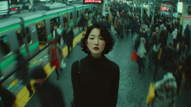 Tokyo Subway Platform Woman in Black