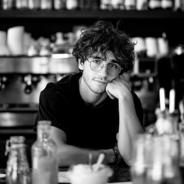 Thoughtful Barista Portrait with Coffee