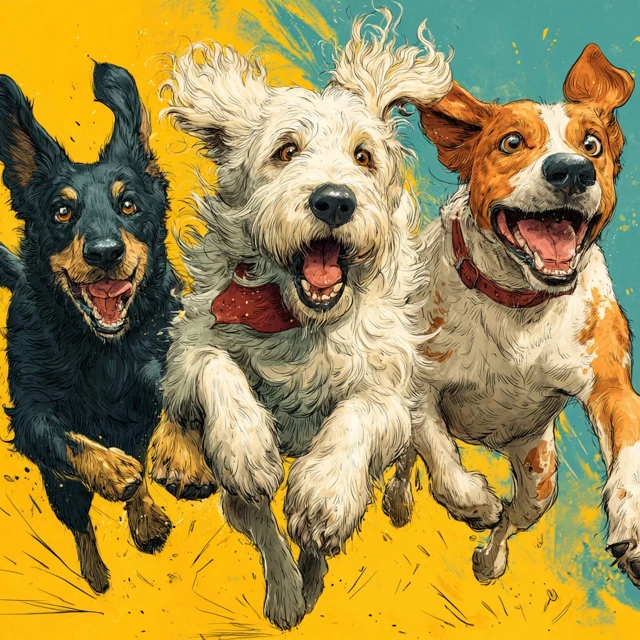 Happy Dogs Playing Comic Style