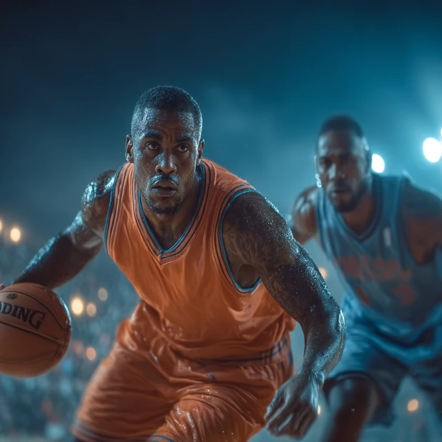 Basketball Players in Action at Arena