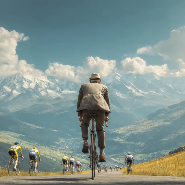 Man in Suit Races Tour de France Cyclists