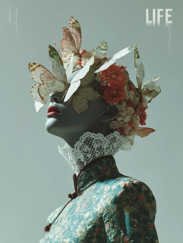 African American Woman with Butterflies - Fashion Portrait