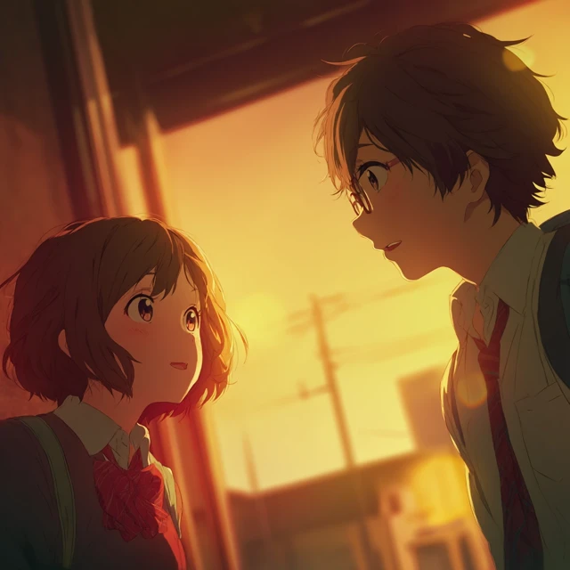 Anime Romantic Moment Japanese Boy and Girl