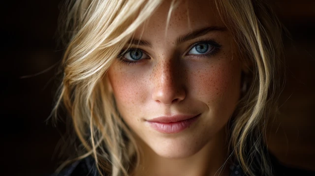 Elegant Caucasian Woman Portrait Blonde Hair Blue Eyes