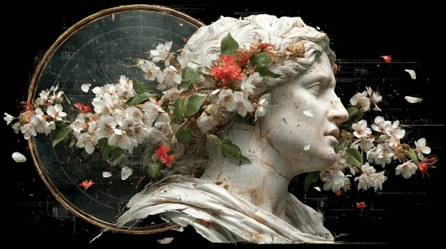 Aphrodite Greek Goddess with Flowers Dark Background