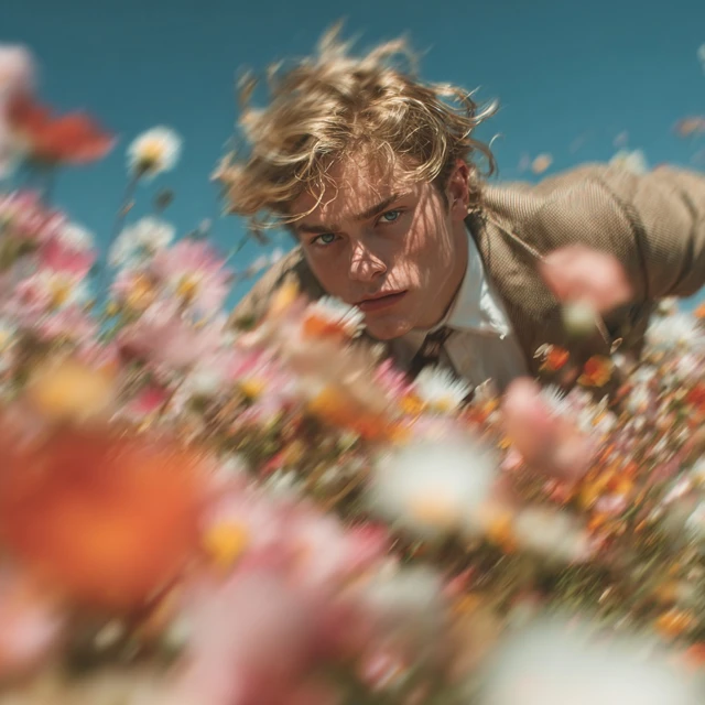 Male Model in Flower Field
