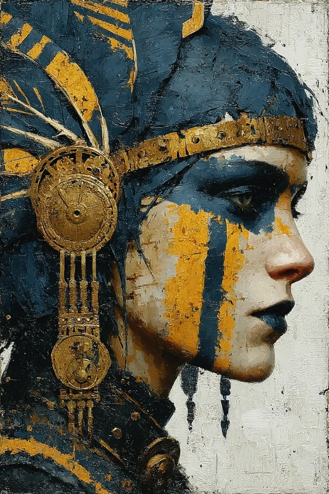 Steampunk Native American Art Beauty in Gold and Black
