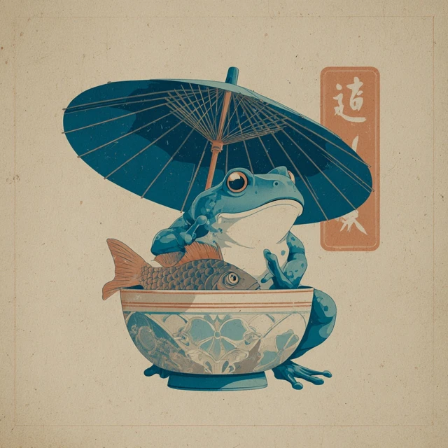 Japanese Frog Retro Poster Illustration