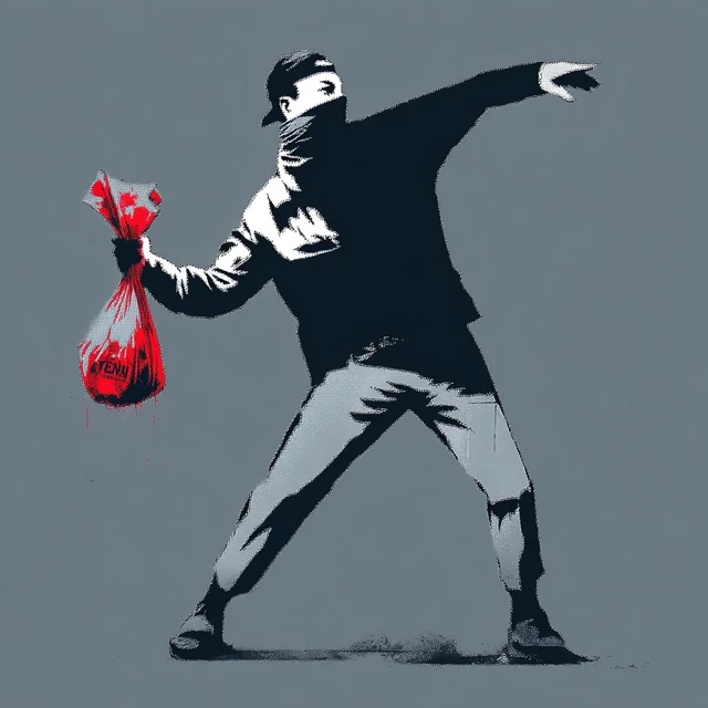 Banksy Art Man Throwing Shopping Bag