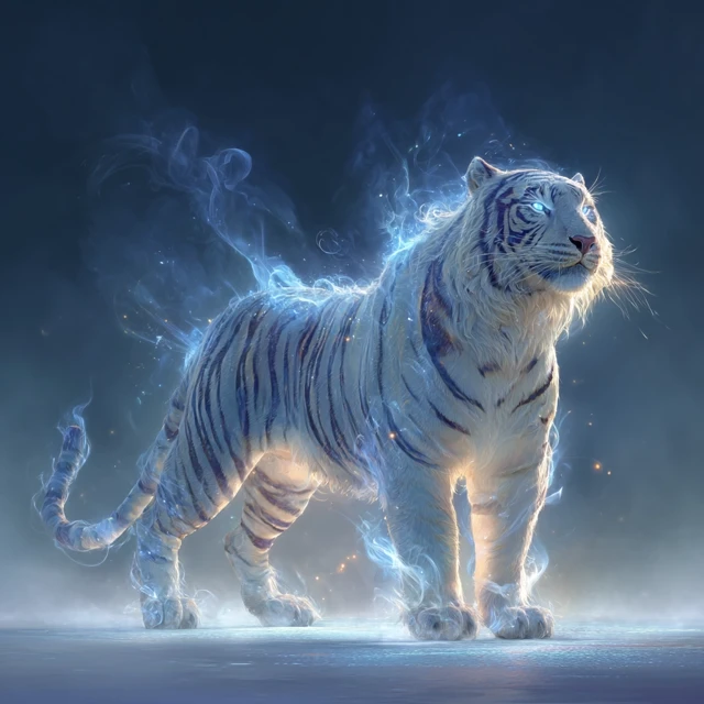 Majestic White Tiger in Blue Spiritual Energy