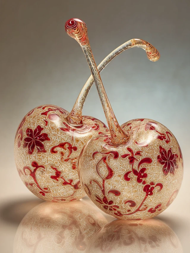 Glass Cherry Sculpture Persian Carpet Art