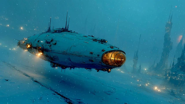 Alien Skimmer on Frozen Moon SciFi Art