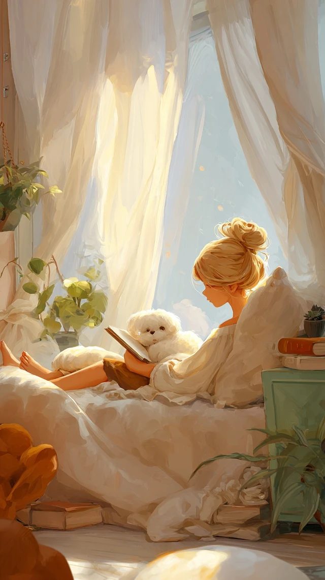 Cozy Room Illustration Sunlight Reading and Relaxation