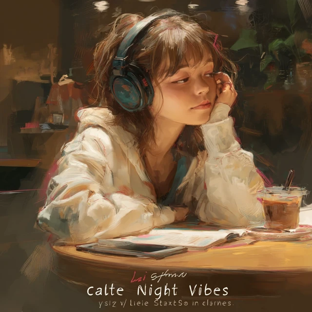 Late Night Study Cafe Illustration Warm Lighting Cute Japanese Woman
