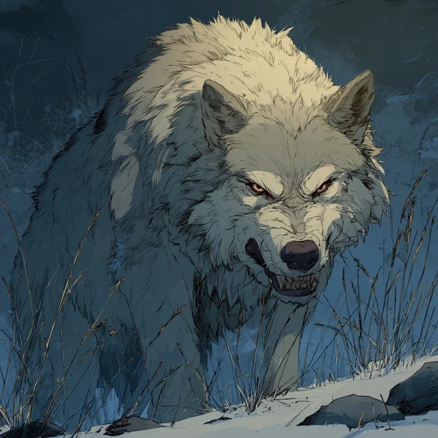 Angry Alpha Wolf in Icy Tundra Dungeons and Dragons Style