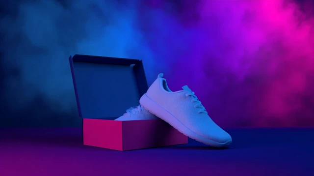 White Running Shoes in Pink Box Product Photography