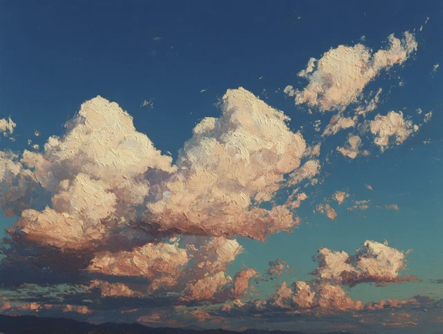 Blue Hour Sky Oil Painting Textured Clouds