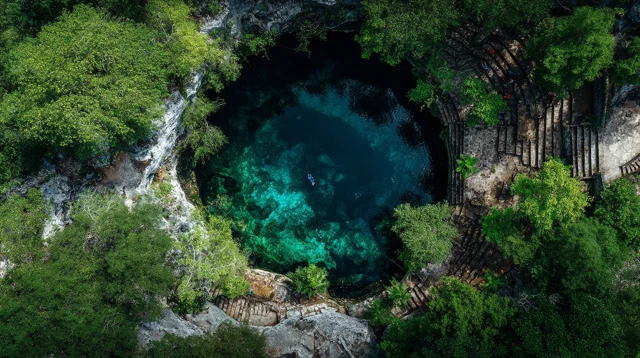 Yucatan Cenote Emerald Water Jungle