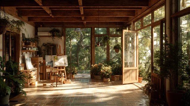 Cozy Art Studio with Garden View
