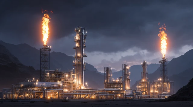 Gas Processing Facility at Night Khyber Pakhtunkhwa