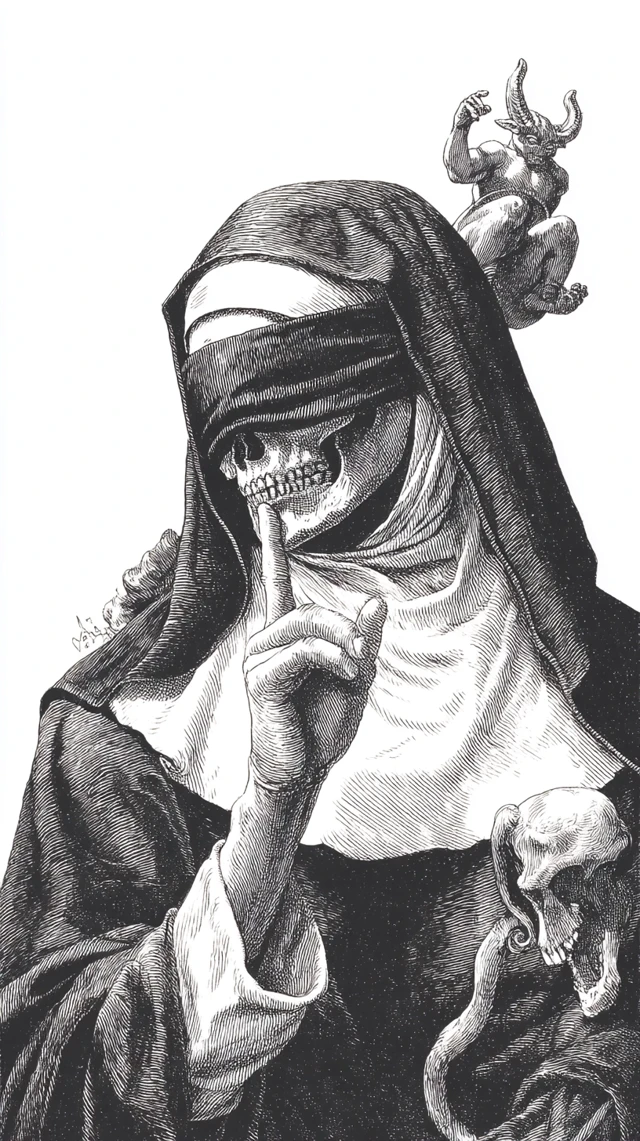 Skull Nun Artwork Tattoo Design Black and White