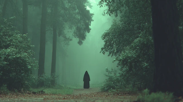 Misty Forest Silhouette A Horror Film Scene