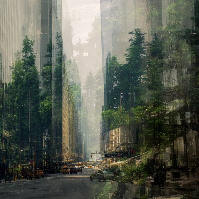 City Forest Double Exposure Digital Art