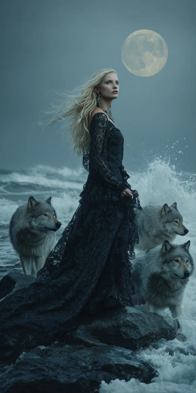 Gothic Romance Woman Wolves Moon Moonlight