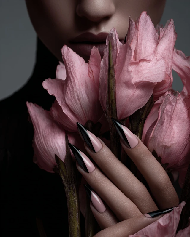 Elegant Manicure with Floral Juxtaposition