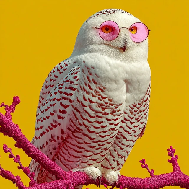 Cool Owl with Pink Glasses on a Pink Branch
