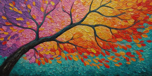 Abstract Colorful Tree Oil Painting Textured Canvas Art