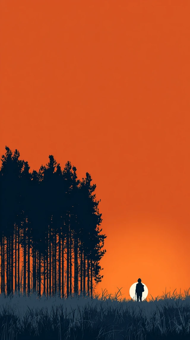 Sunset Silhouette Forest Field