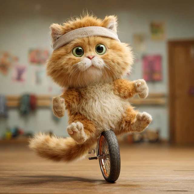 Cute Cat on Unicycle  Photorealistic 8K