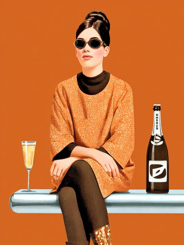 Retro Advertisement Featuring a Woman and a Bottle