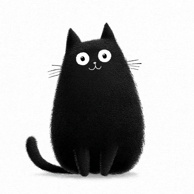 Cute Black Cat Illustration on White Background