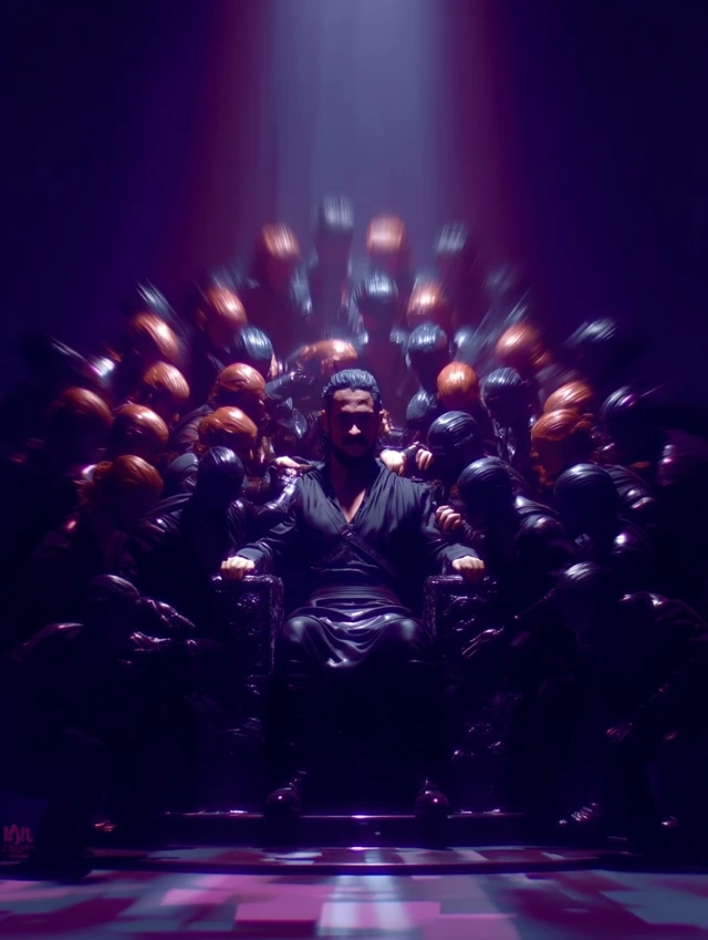 Man on Throne Illuminated Surrounded by People
