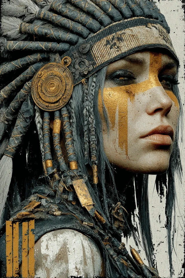 Steampunk Native American Art Beauty in Gold and Black