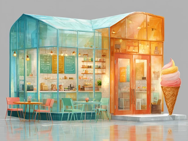 Colorful Ice Cream Shop Bright and Spacious