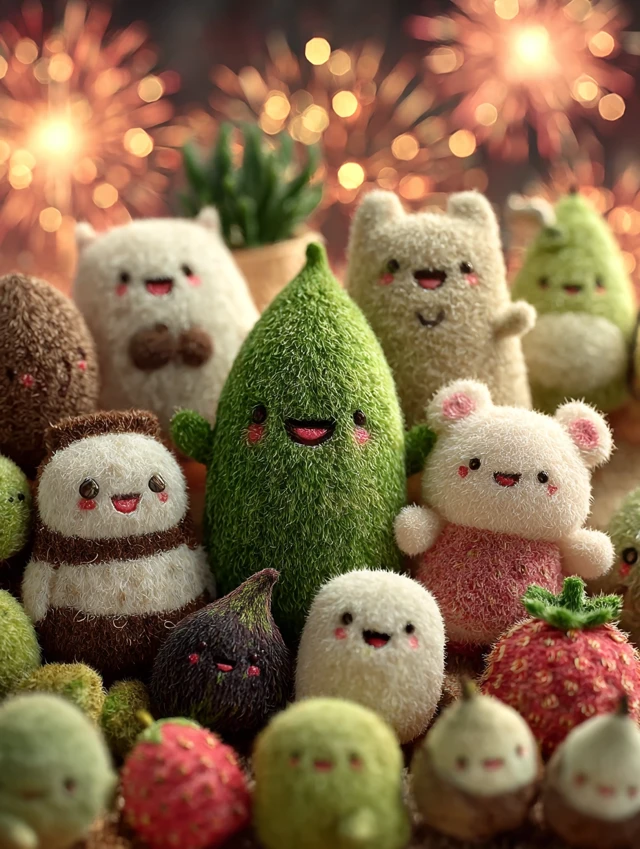 Cute Plush Fruit Toys Fantasy Scene 3D Rendering