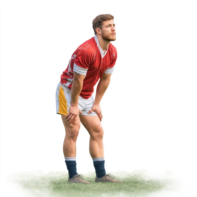 Rugby Player Observing Opponent Photorealistic Image