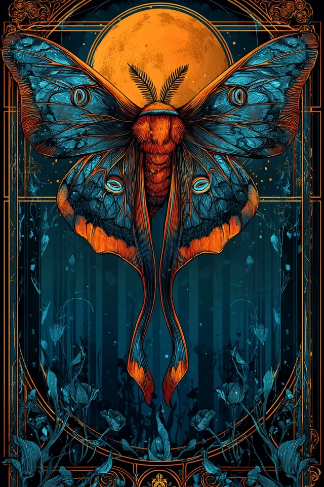 Luna Moth Art Nouveau Punk Illustration