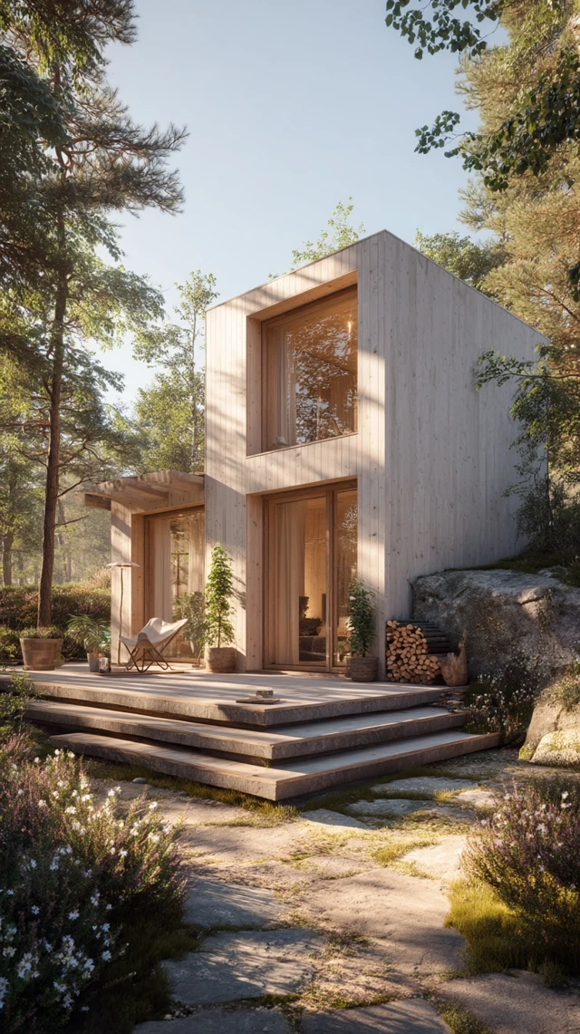 Scandinavian Tiny House in the Forest Editorial Photography