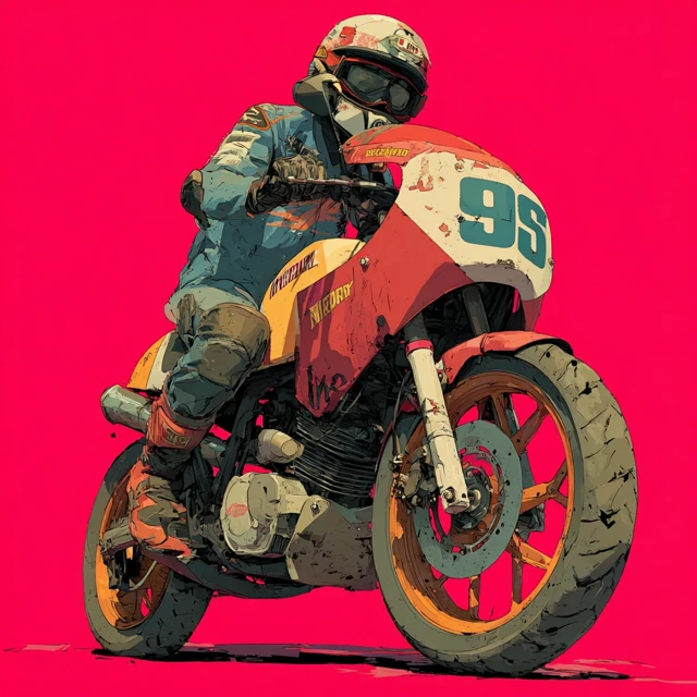 Motorcycle Rider Red and Black Grime Art